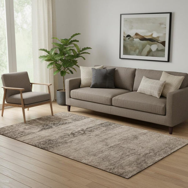 HomeRoots 5' X 8' Stylish Brown & Taupe Oriental Washable Area Rug with UV Protection for Busy Homes 695944