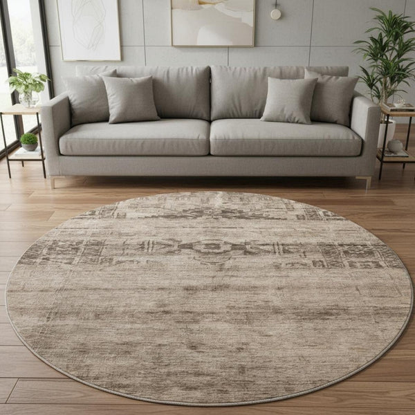 HomeRoots 8' Brown and Taupe Oriental Area Rug – Washable, UV Protected, Stain Resistant, Perfect for Families! 695945