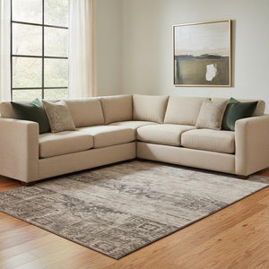 HomeRoots 8' x 10' Washable Brown and Taupe Oriental Area Rug with UV Protection for High-Traffic Spaces 695946
