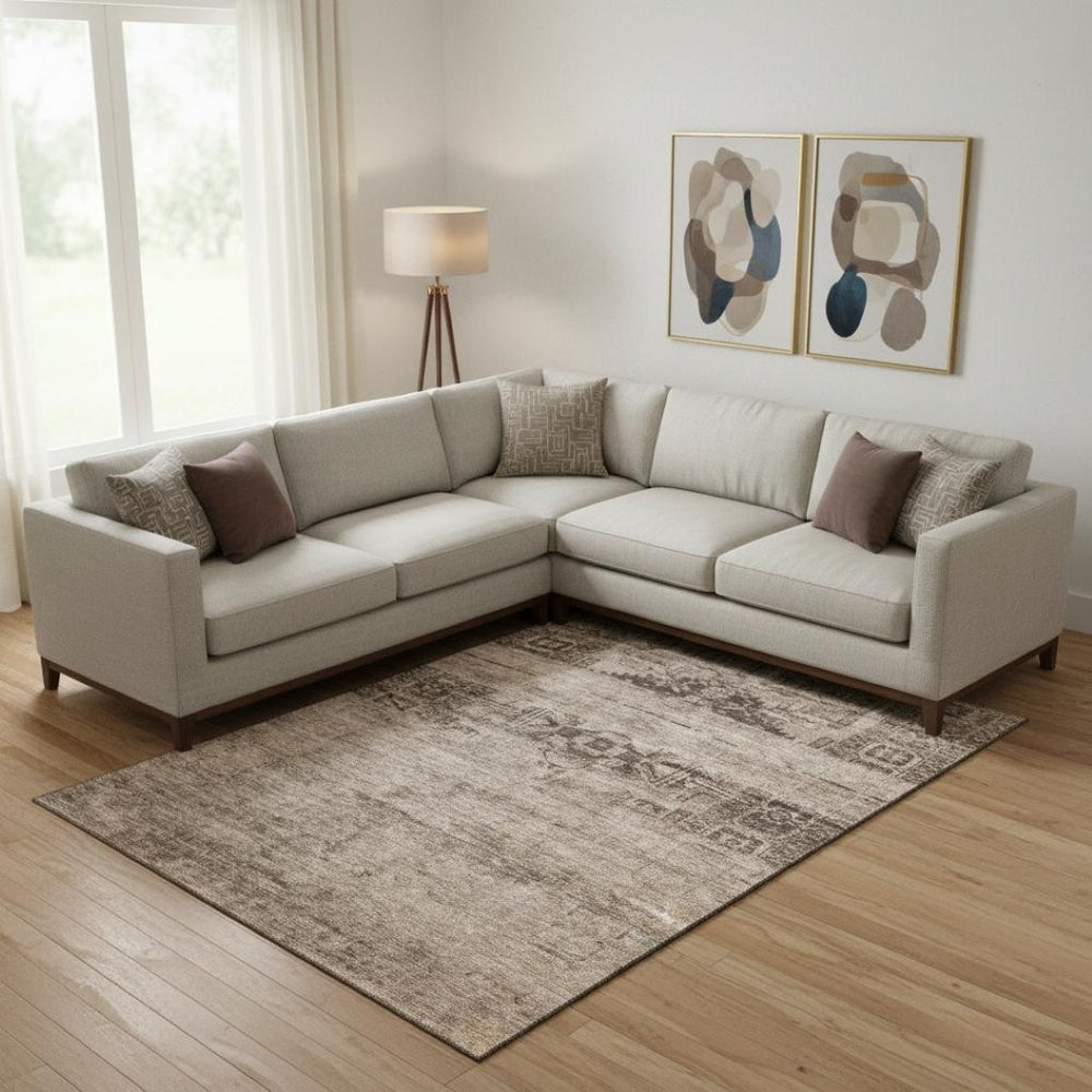 HomeRoots 9' X 12' Brown And Taupe Oriental Area Rug - Durable, Stain Resistant, UV Protected for Homes & Pets 695947