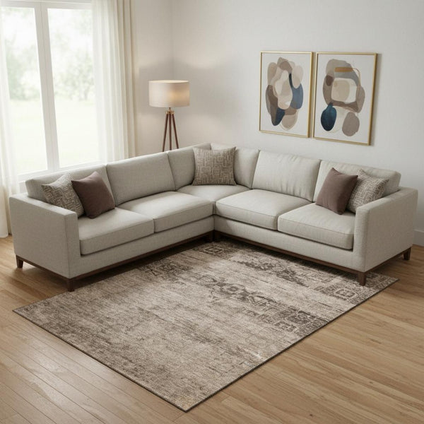 HomeRoots 9' X 12' Brown And Taupe Oriental Area Rug - Durable, Stain Resistant, UV Protected for Homes & Pets 695947