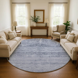 HomeRoots 8' Denim Blue Round Rug - Stain-Resistant, UV Protected, Durable Oriental Design for Indoor & Outdoor Spaces 695951