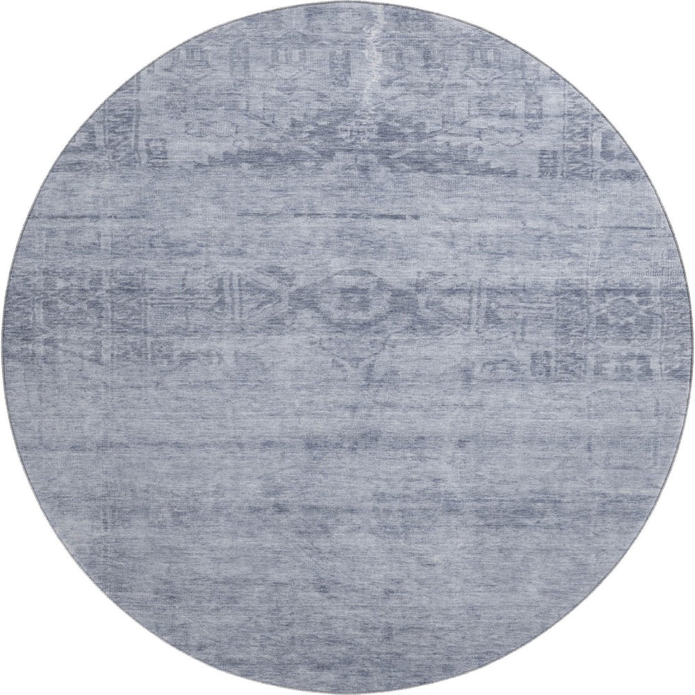 HomeRoots 8' Denim Blue Round Rug - Stain-Resistant, UV Protected, Durable Oriental Design for Indoor & Outdoor Spaces 695951