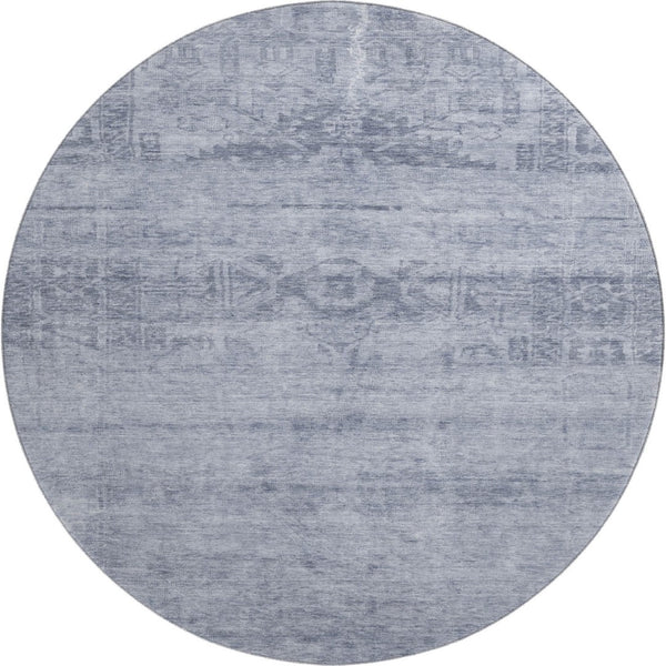 HomeRoots 8' Denim Blue Round Rug - Stain-Resistant, UV Protected, Durable Oriental Design for Indoor & Outdoor Spaces 695951