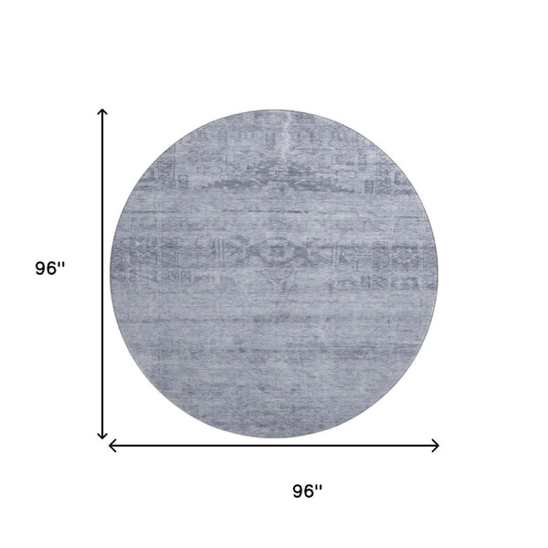 HomeRoots 8' Denim Blue Round Rug - Stain-Resistant, UV Protected, Durable Oriental Design for Indoor & Outdoor Spaces 695951