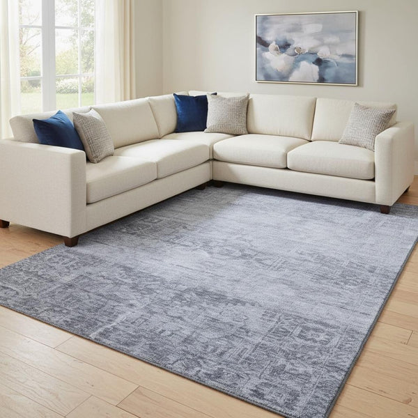 HomeRoots 8' X 10' Stylish Denim & Sky Blue Oriental Area Rug - Washable, UV-Protected for Easy Care & Comfort 695952