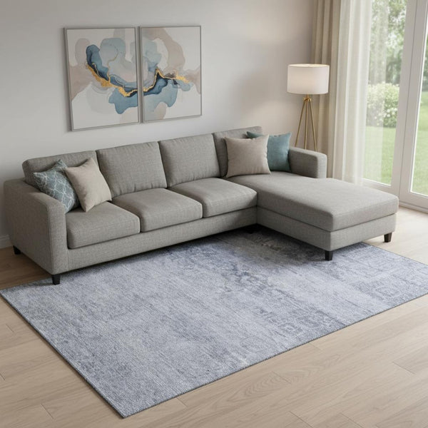 HomeRoots 9' X 12' Washable Denim Blue and Sky Blue Oriental Area Rug with UV Protection for Active Homes 695953
