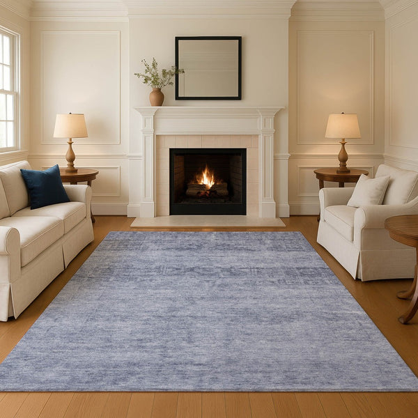 HomeRoots 9' X 12' Washable Denim Blue and Sky Blue Oriental Area Rug with UV Protection for Active Homes 695953