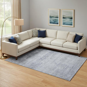 HomeRoots 10' X 14' Denim Blue & Sky Blue Washable Area Rug with UV Protection for Family Spaces & Easy Care 695954