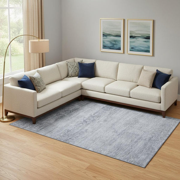 HomeRoots 10' X 14' Denim Blue & Sky Blue Washable Area Rug with UV Protection for Family Spaces & Easy Care 695954