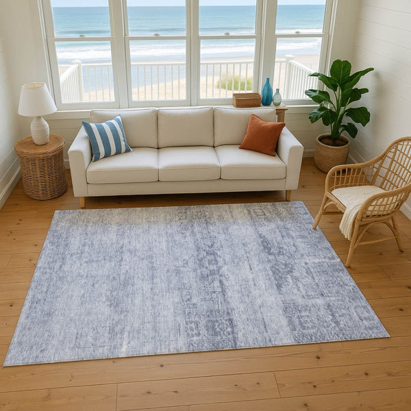 HomeRoots 10' X 14' Denim Blue & Sky Blue Washable Area Rug with UV Protection for Family Spaces & Easy Care 695954