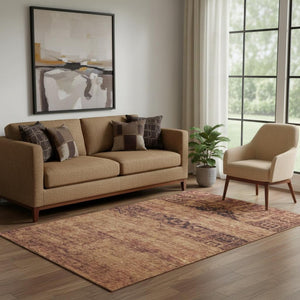 HomeRoots 5' x 8' Washable Rust and Chocolate Oriental Area Rug with UV Protection for Family Spaces 695956