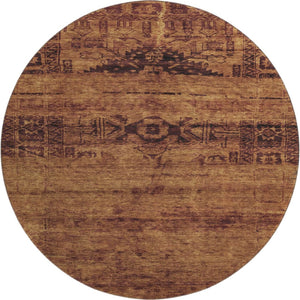 HomeRoots 8' Washable Oriental Round Rug in Rust & Chocolate - UV-Protected, Stylish & Durable for Homes 695957