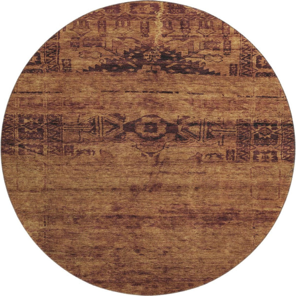 HomeRoots 8' Washable Oriental Round Rug in Rust & Chocolate - UV-Protected, Stylish & Durable for Homes 695957