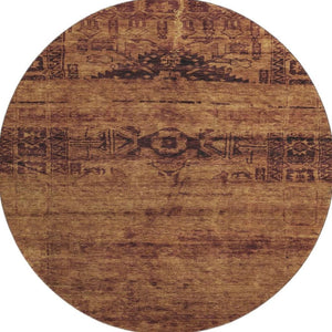 HomeRoots 8' Washable Oriental Round Rug in Rust & Chocolate - UV-Protected, Stylish & Durable for Homes 695957