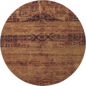 HomeRoots 8' Washable Oriental Round Rug in Rust & Chocolate - UV-Protected, Stylish & Durable for Homes 695957