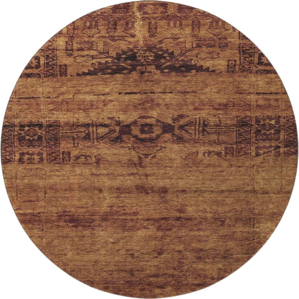 HomeRoots 8' Washable Oriental Round Rug in Rust & Chocolate - UV-Protected, Stylish & Durable for Homes 695957