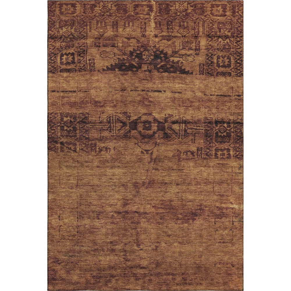 HomeRoots 9' X 12' Washable Rust and Chocolate Oriental Area Rug with UV Protection for Busy Homes & Families 695959