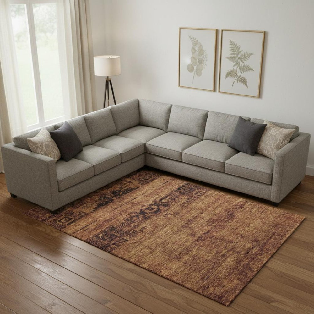 HomeRoots 10' X 14' Luxurious Rust and Chocolate Oriental Area Rug – Durable, Washable, UV Protected Design 695960