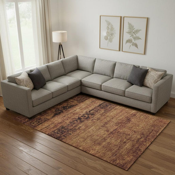 HomeRoots 10' X 14' Luxurious Rust and Chocolate Oriental Area Rug – Durable, Washable, UV Protected Design 695960