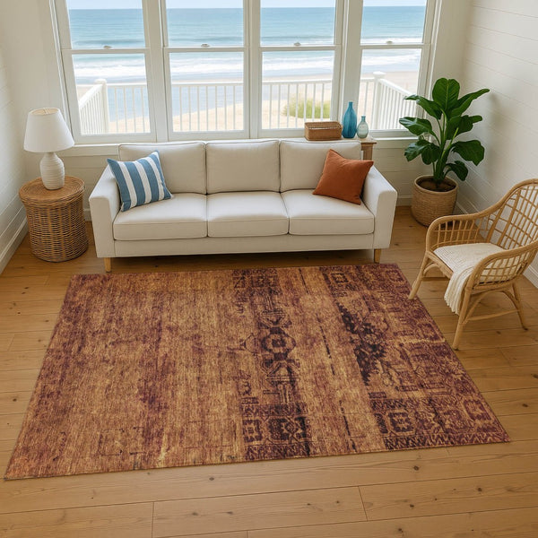 HomeRoots 10' X 14' Luxurious Rust and Chocolate Oriental Area Rug – Durable, Washable, UV Protected Design 695960
