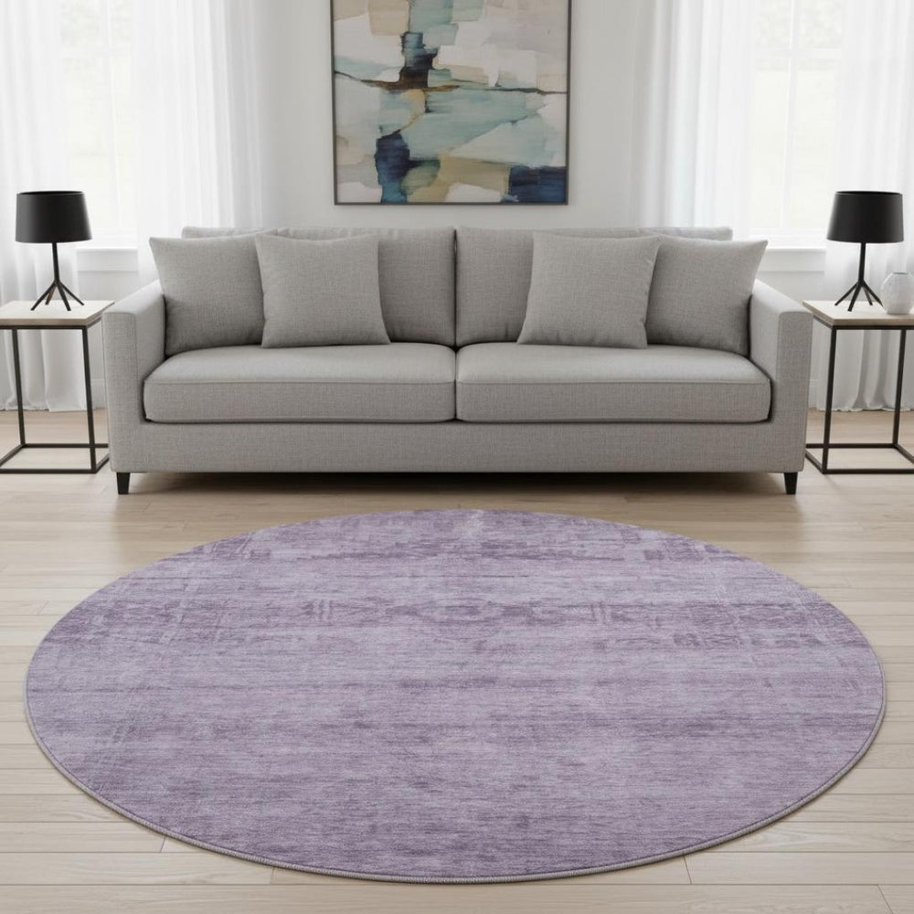 HomeRoots 8' Plum and Lavender Oriental Round Rug - Washable, UV Protected, Stain Resistant for Busy Homes 695963