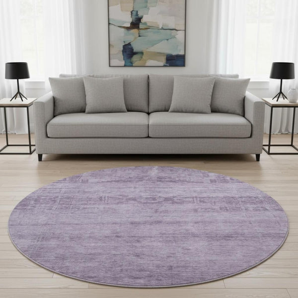 HomeRoots 8' Plum and Lavender Oriental Round Rug - Washable, UV Protected, Stain Resistant for Busy Homes 695963