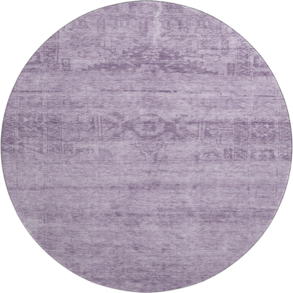 HomeRoots 8' Plum and Lavender Oriental Round Rug - Washable, UV Protected, Stain Resistant for Busy Homes 695963