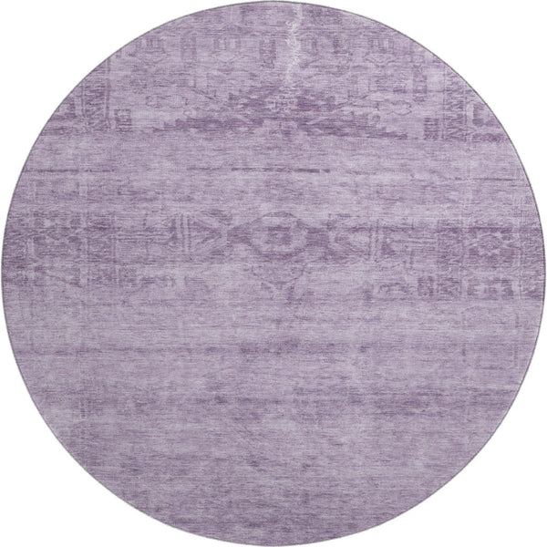 HomeRoots 8' Plum and Lavender Oriental Round Rug - Washable, UV Protected, Stain Resistant for Busy Homes 695963