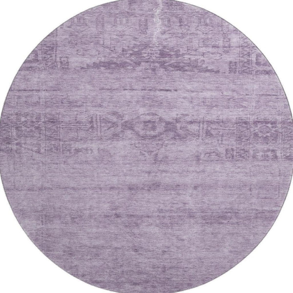 HomeRoots 8' Plum and Lavender Oriental Round Rug - Washable, UV Protected, Stain Resistant for Busy Homes 695963
