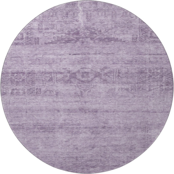 HomeRoots 8' Plum and Lavender Oriental Round Rug - Washable, UV Protected, Stain Resistant for Busy Homes 695963