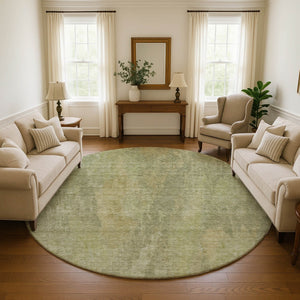 HomeRoots 8' Artichoke Green & Copper Abstract Washable Rug – Durable, Stain-Resistant, UV Protected for Homes 695969