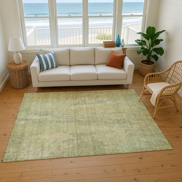 HomeRoots 8' X 10' Artichoke Green & Copper Abstract Washable Rug - Durable, Stain-Resistant, UV Protected Design 695970