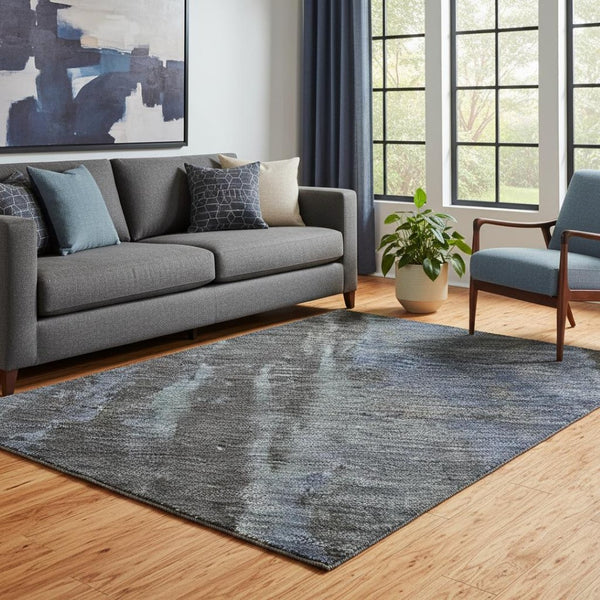HomeRoots 5' X 8' Blue Charcoal Gray Abstract Area Rug - UV Protected, Stain Resistant, Modern & Durable Design 695974