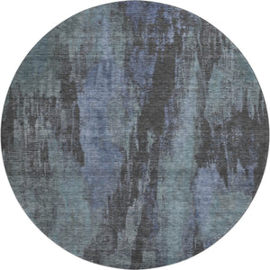 HomeRoots 8' Blue Charcoal and Gray Abstract Washable Round Rug - UV Protected, Stain Resistant, Durable Design 695975