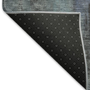 HomeRoots 8' Blue Charcoal and Gray Abstract Washable Round Rug - UV Protected, Stain Resistant, Durable Design 695975