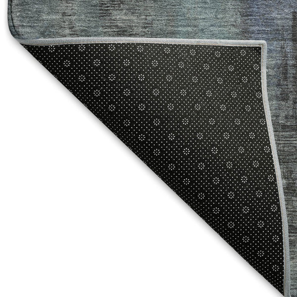HomeRoots 8' Blue Charcoal and Gray Abstract Washable Round Rug - UV Protected, Stain Resistant, Durable Design 695975