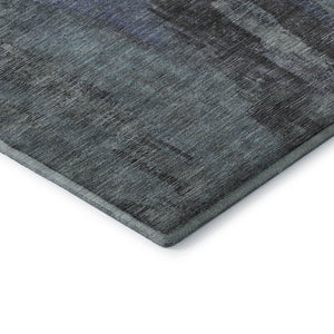 HomeRoots 8' Blue Charcoal and Gray Abstract Washable Round Rug - UV Protected, Stain Resistant, Durable Design 695975