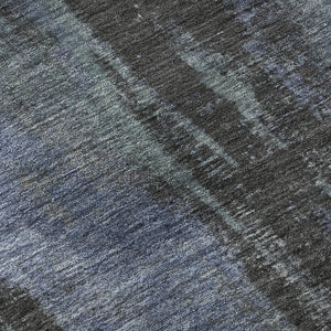 HomeRoots 8' Blue Charcoal and Gray Abstract Washable Round Rug - UV Protected, Stain Resistant, Durable Design 695975