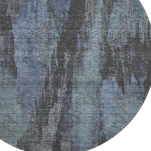 HomeRoots 8' Blue Charcoal and Gray Abstract Washable Round Rug - UV Protected, Stain Resistant, Durable Design 695975