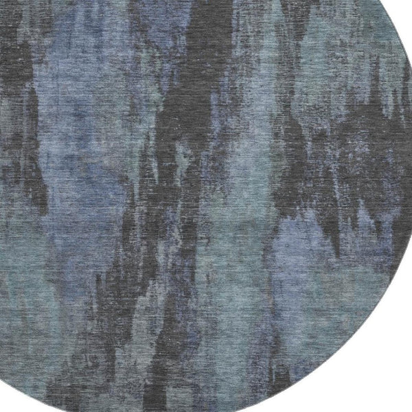 HomeRoots 8' Blue Charcoal and Gray Abstract Washable Round Rug - UV Protected, Stain Resistant, Durable Design 695975