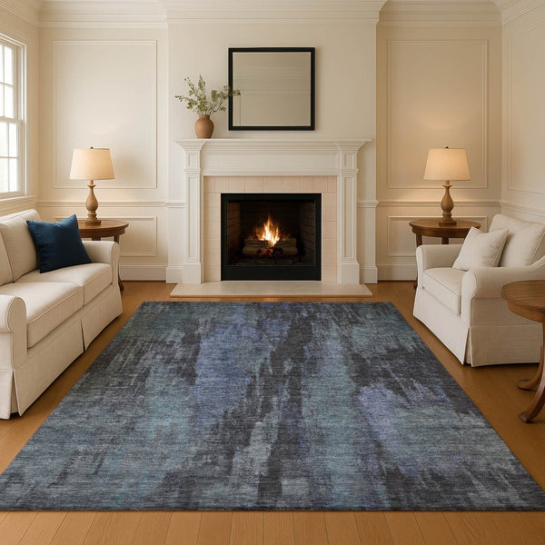 HomeRoots 8' X 10' Abstract Blue Charcoal & Gray Washable Area Rug with UV Protection for Busy Homes 695976