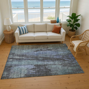 HomeRoots 8' X 10' Abstract Blue Charcoal & Gray Washable Area Rug with UV Protection for Busy Homes 695976