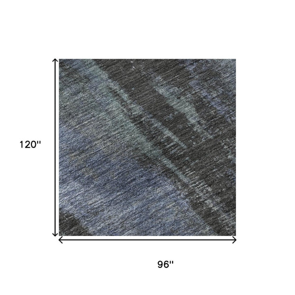 HomeRoots 8' X 10' Abstract Blue Charcoal & Gray Washable Area Rug with UV Protection for Busy Homes 695976