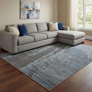 HomeRoots 8' X 10' Abstract Blue Charcoal & Gray Washable Area Rug with UV Protection for Busy Homes 695976