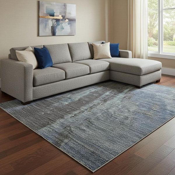 HomeRoots 8' X 10' Abstract Blue Charcoal & Gray Washable Area Rug with UV Protection for Busy Homes 695976