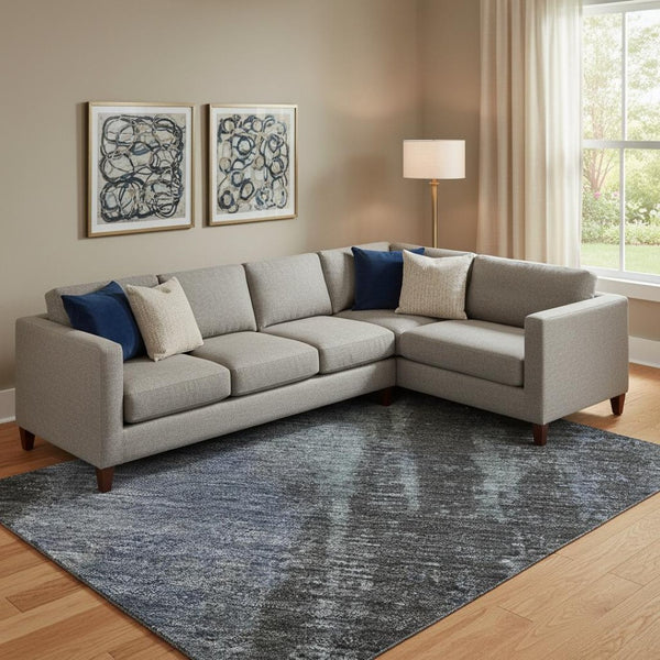 HomeRoots 9' X 12' Abstract Area Rug in Blue, Charcoal & Gray - UV Protected, Stain-Resistant for Homes 695977