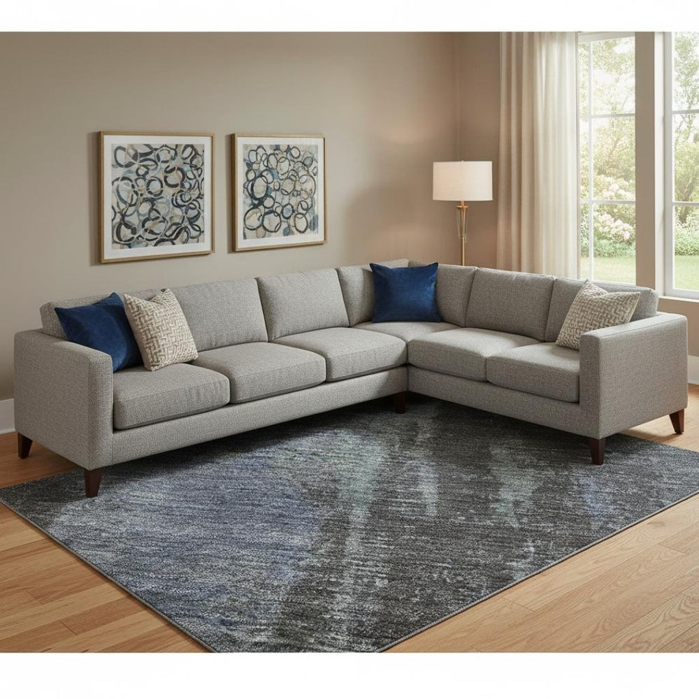 HomeRoots 10' X 14' Blue Charcoal Gray Abstract Washable Area Rug with UV Protection for Busy Homes & Kids 695978