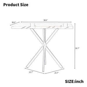 English Elm Square Mid Century Dining Table with Faux Marble Top, Waterproof Scratch-Resistant MDF Surface, Durable Iron Frame for Compact Kitchens and Stylish Small Dining Rooms White W578P242961