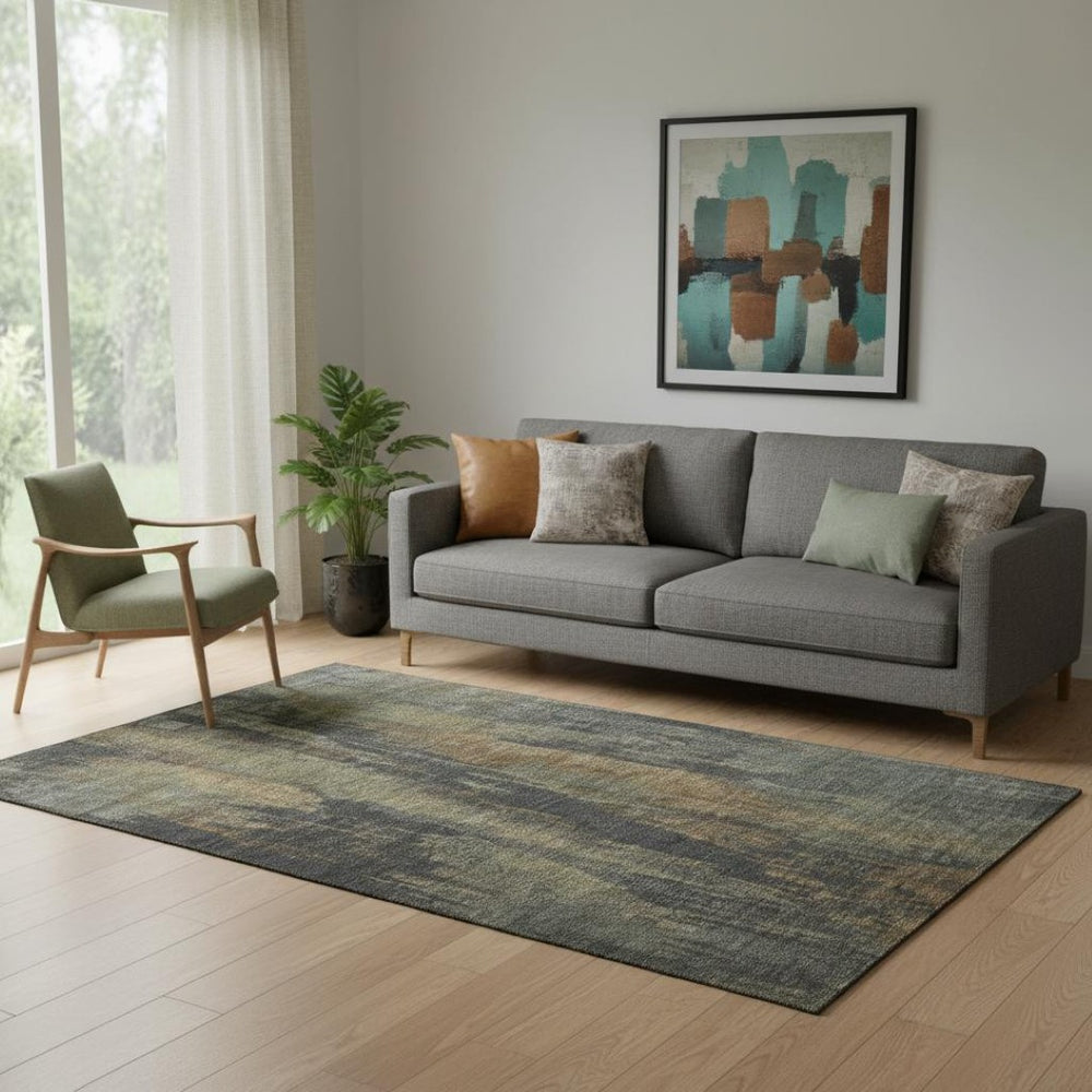 HomeRoots 5' X 8' Abstract Charcoal Gold Copper Area Rug – Washable, UV-Protected, Stylish for High-Traffic Spaces 695980